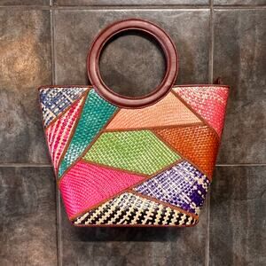 WOVEN COLOR BLOCK HAND VINTAGE PURSE